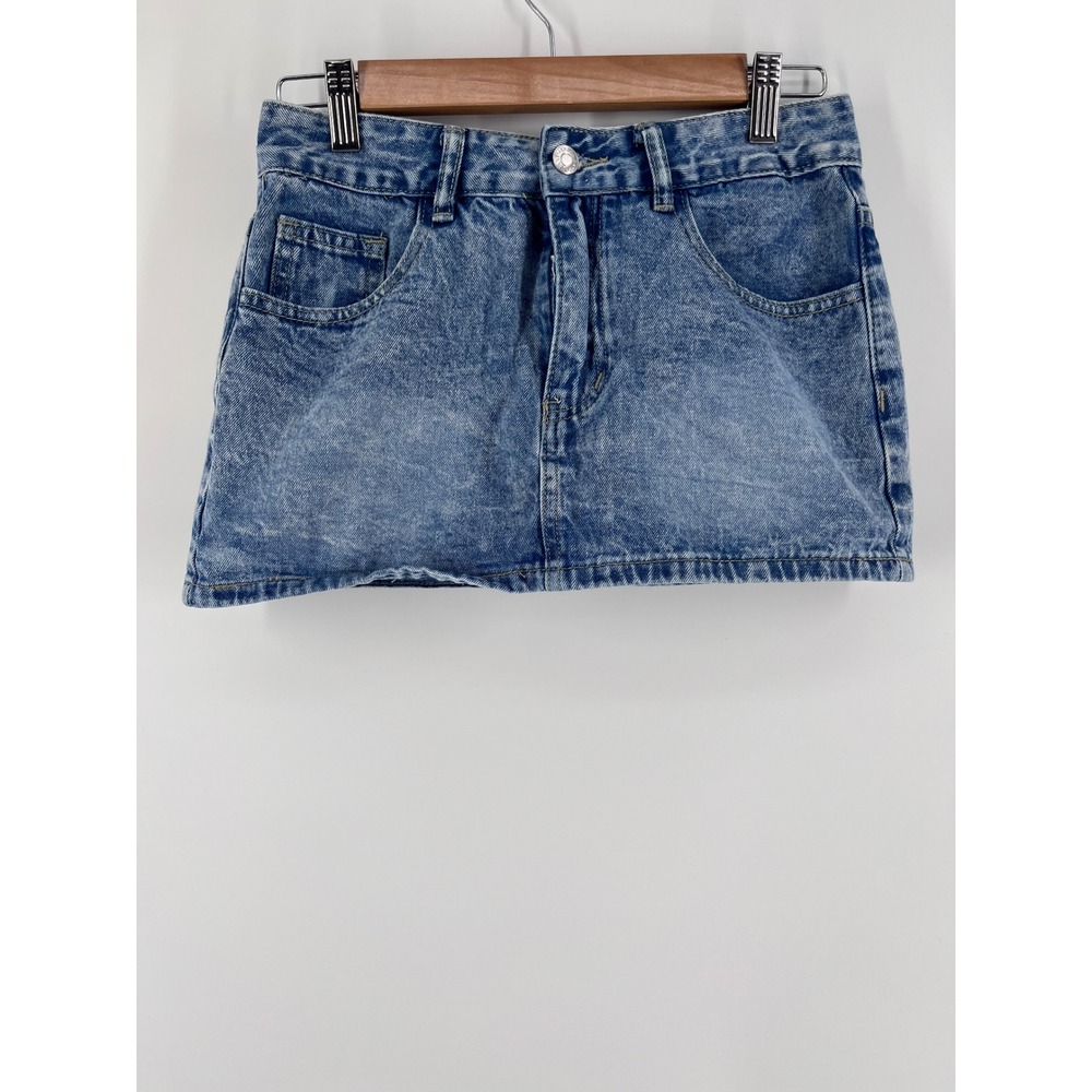 Women Blue Acid Wash Denim Mini Skirt Size XS 2 High Waisted Boho Preppy Casual